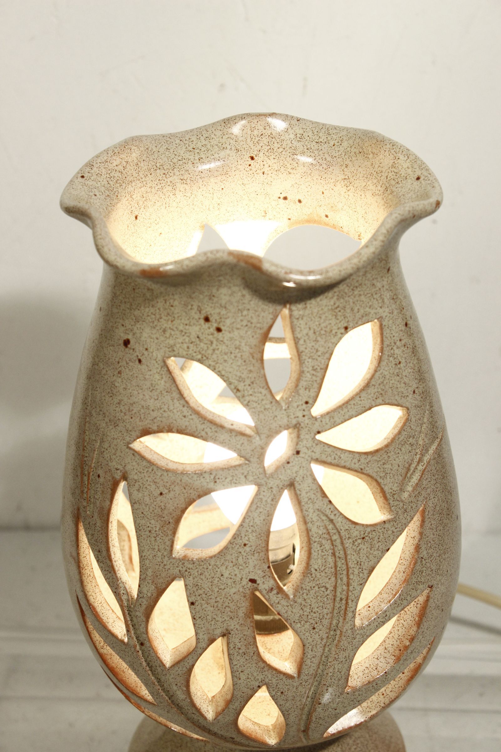 Vintage openwork ceramic floral night lamp, France 1960s
