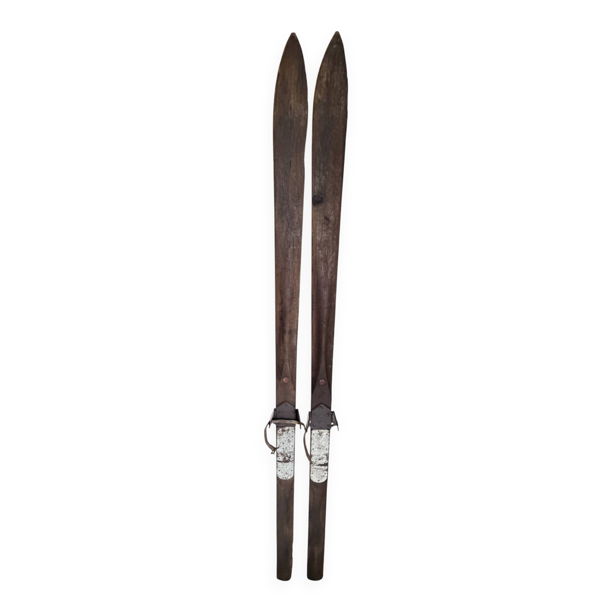 Pair of vintage wooden skis 184cm