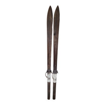 Paire de skis anciens en bois massif 184cm