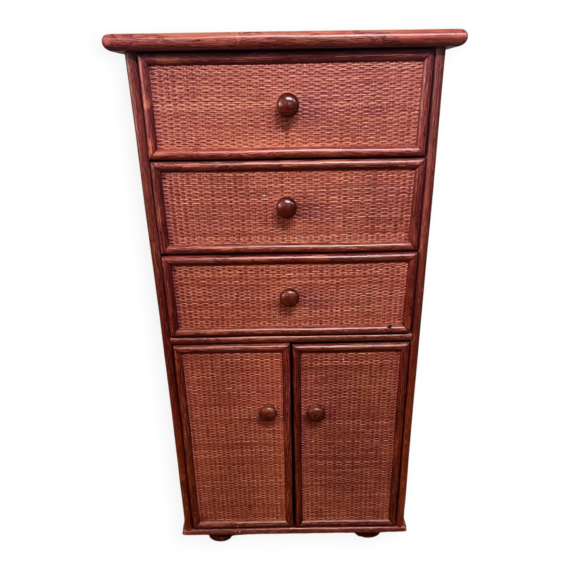 Small Chiffonier / Vintage red lacquered rattan storage unit