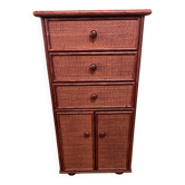 Petit Chiffonnier / Meuble de rangement en rotin laqué rouge vintage