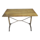 Art Deco bistro table with oak top on cast iron table