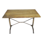 Art Deco bistro table with oak top on cast iron table