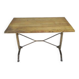 Art Deco bistro table with oak top on cast iron table