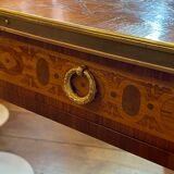Louis XVI Directoire desk table richly inlaid, brass belt and 2 drawers, 19th century