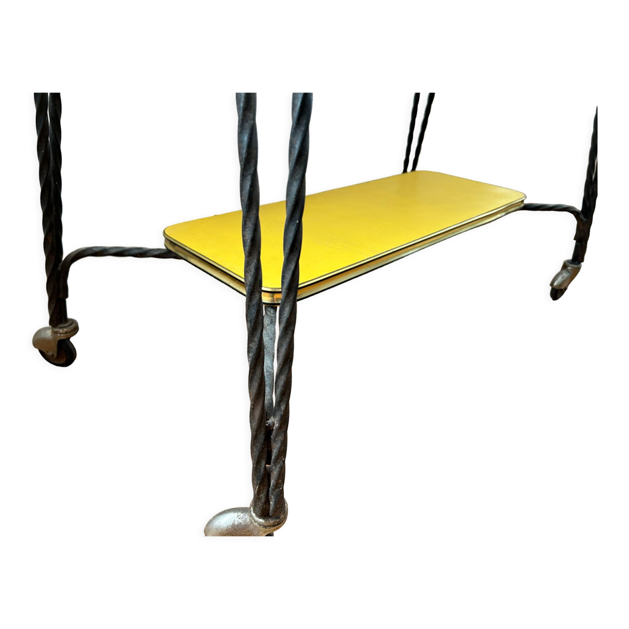 Vintage wrought iron yellow laminate console