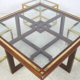Coffee table with 4 pieces of wooden sofa and gilded brass