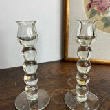 Pair of blown glass candlesticks