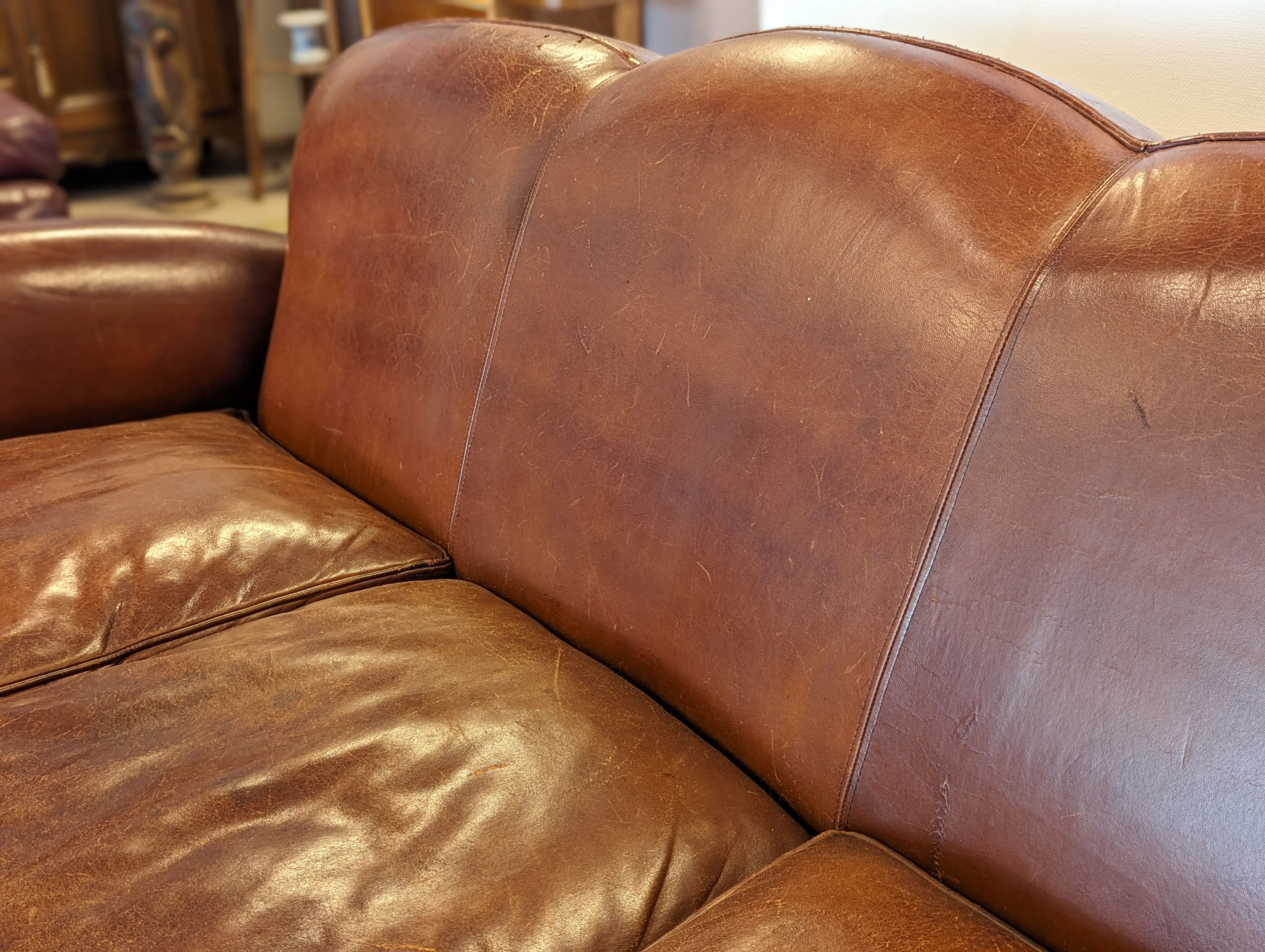 Leather club 3 places sofa 50s