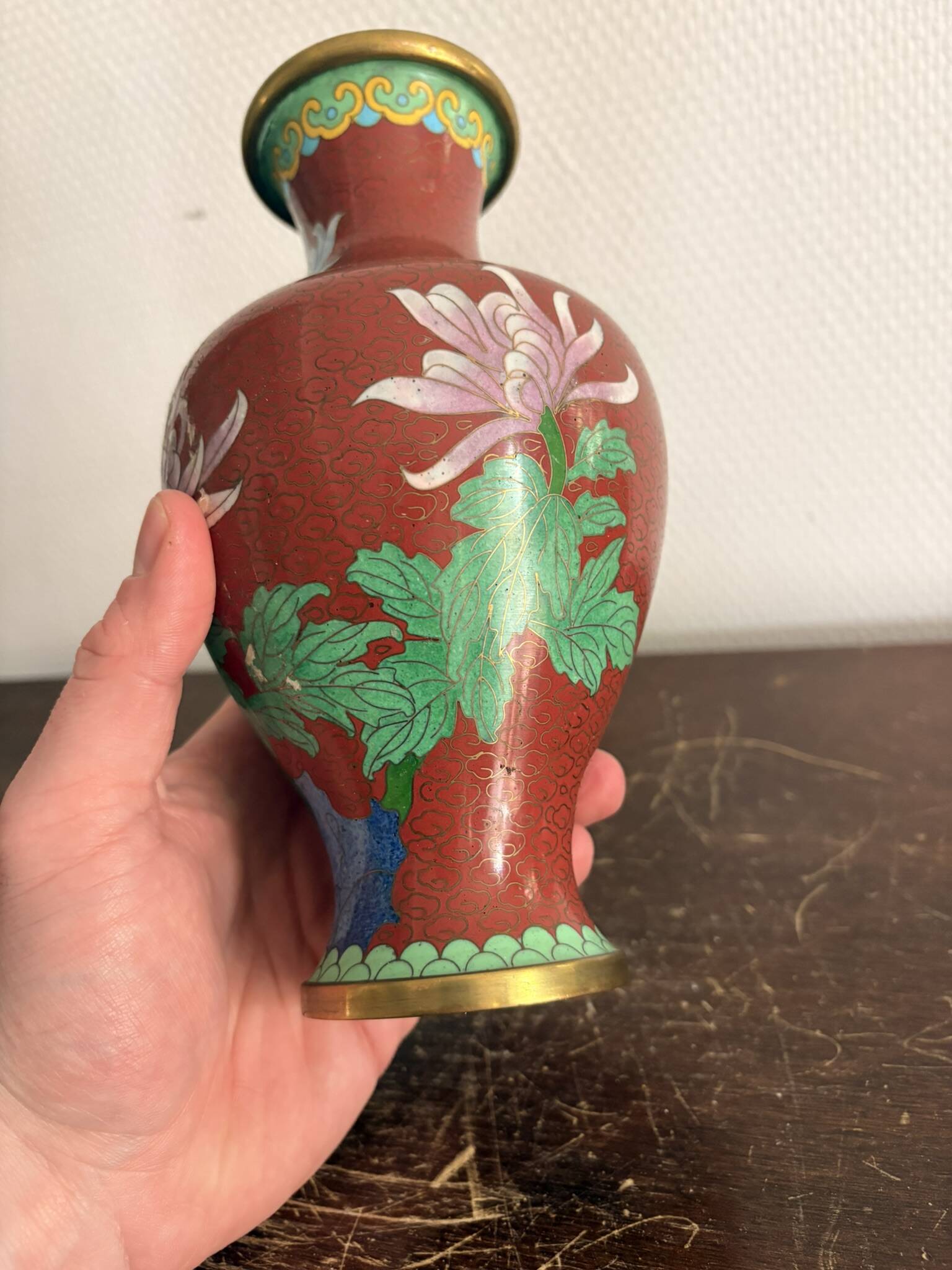 Baluster Vase Peony Flowers Butterfly Cloisonné Enamel Republic Period