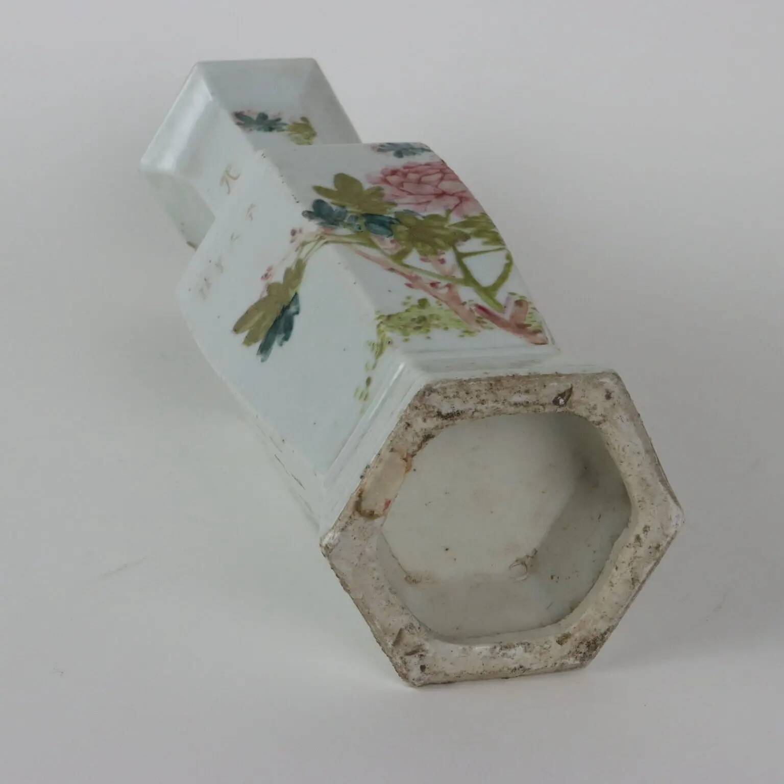 Antique hexagonal baluster vase in glazed porcelain, China, 1910-1920
