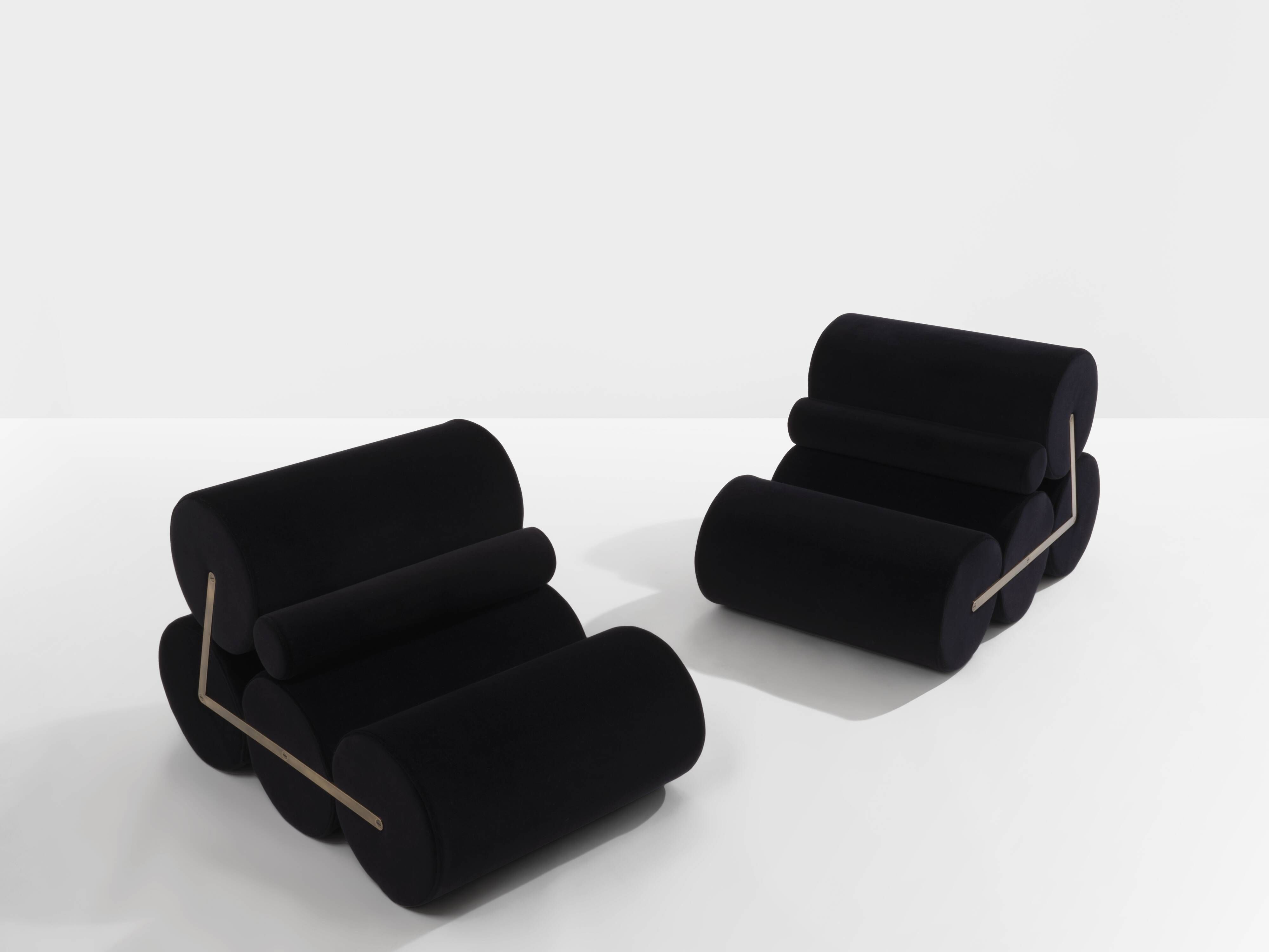 Pair of black velvet armchairs by Auro Trivellato for ALI 1972