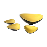 Saladier triangular cut vintage Vallauris ceramic black/yellow - 3 ramekins, 50's 60's