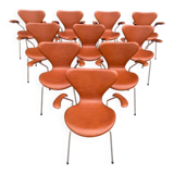 10x armchairs with arms, series 7 Butterfly Fritz Hansen by Arne Jacobsen in Cognac leather, in perfect condition.