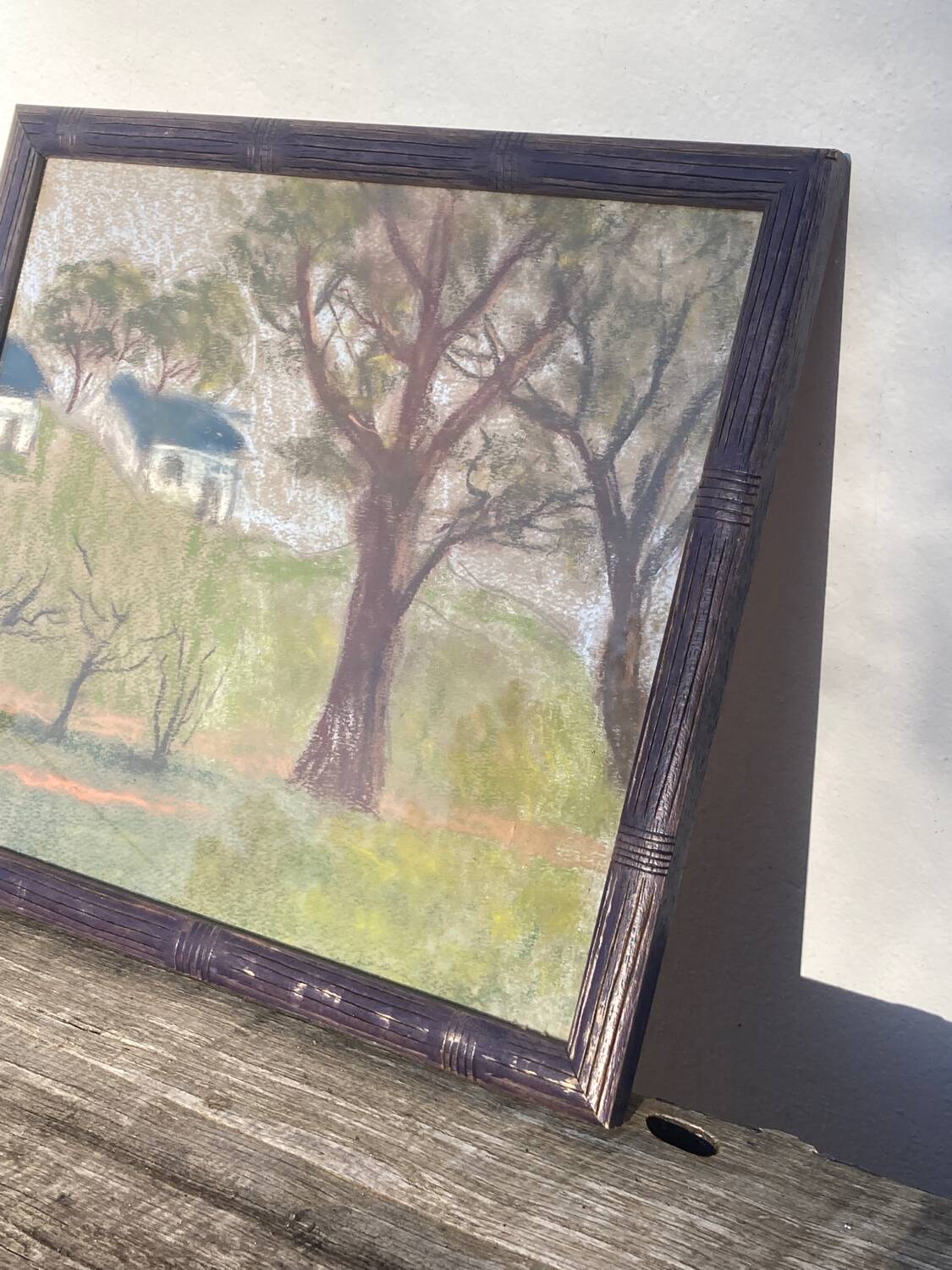 Pastel landscape in wooden frame