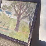 Pastel landscape in wooden frame