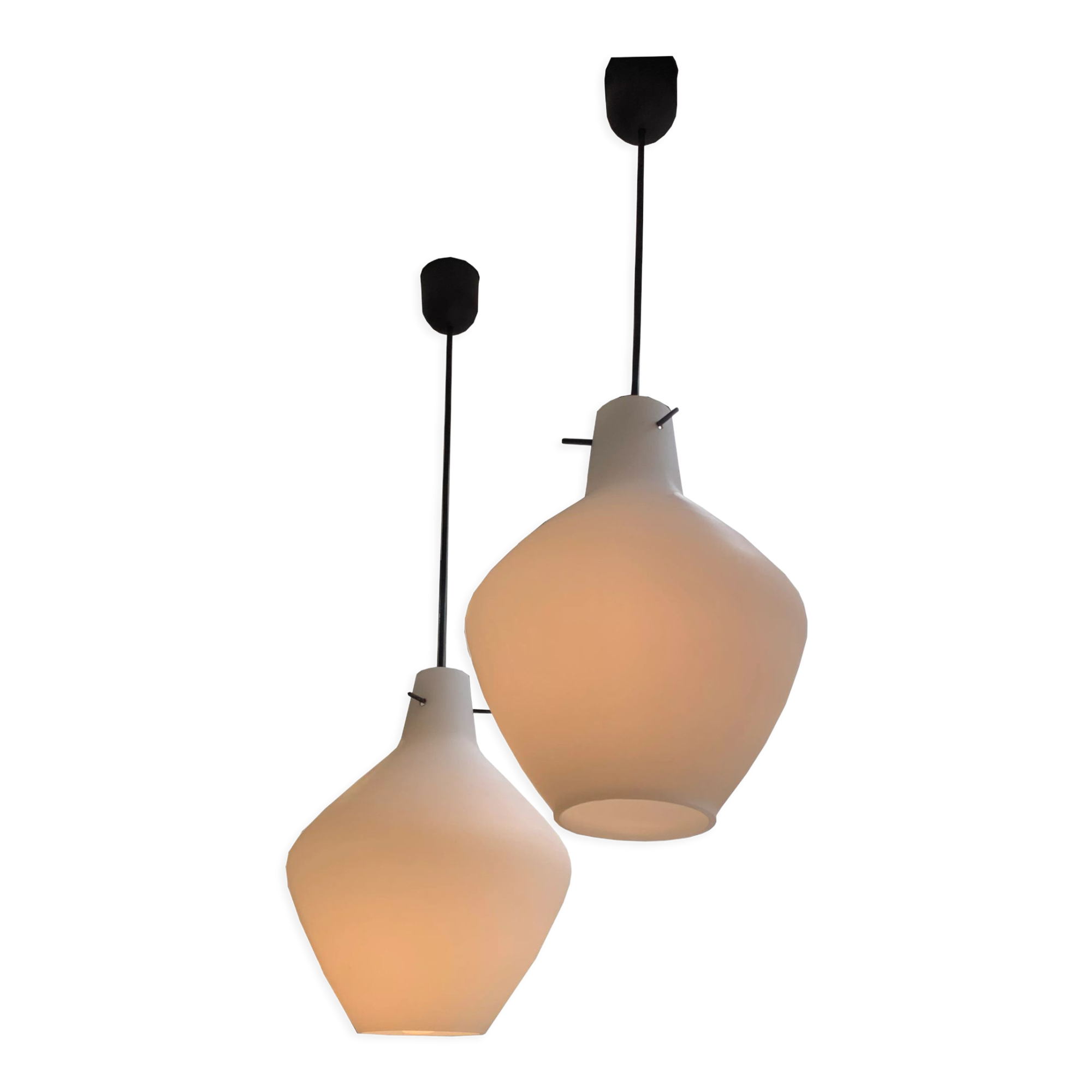 Pair of scandinavian opaline pendant lamps  1950