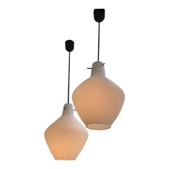 Pair of scandinavian opaline pendant lamps  1950