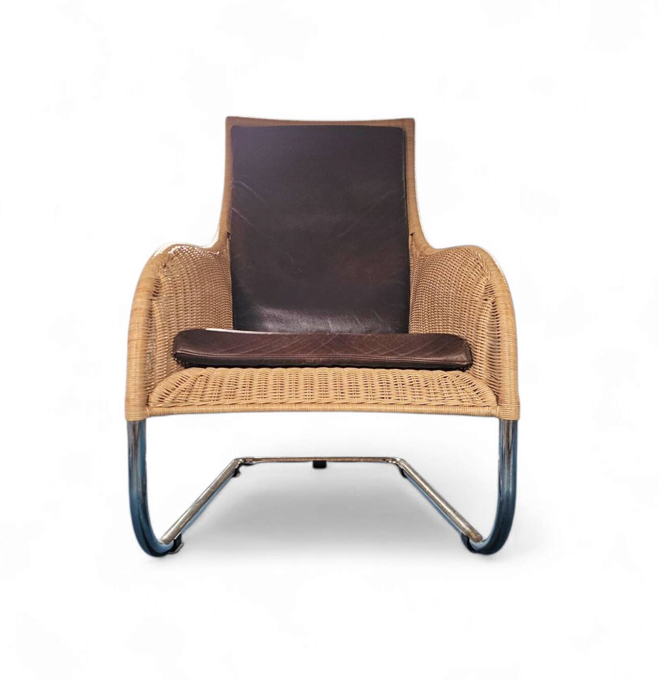 2 x Weighty rattan lounge chair / brown leather 1990s  Very good condition