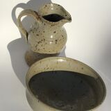 Pitcher sandstone pyrity artisanal beige signed, height 21.5