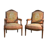 Pair of Louis XVI Style Armchairs in Walnut