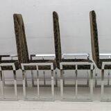 Set of 4 Mid-Century Modern Italian Chromed Steel and Velvet Dining Chairs