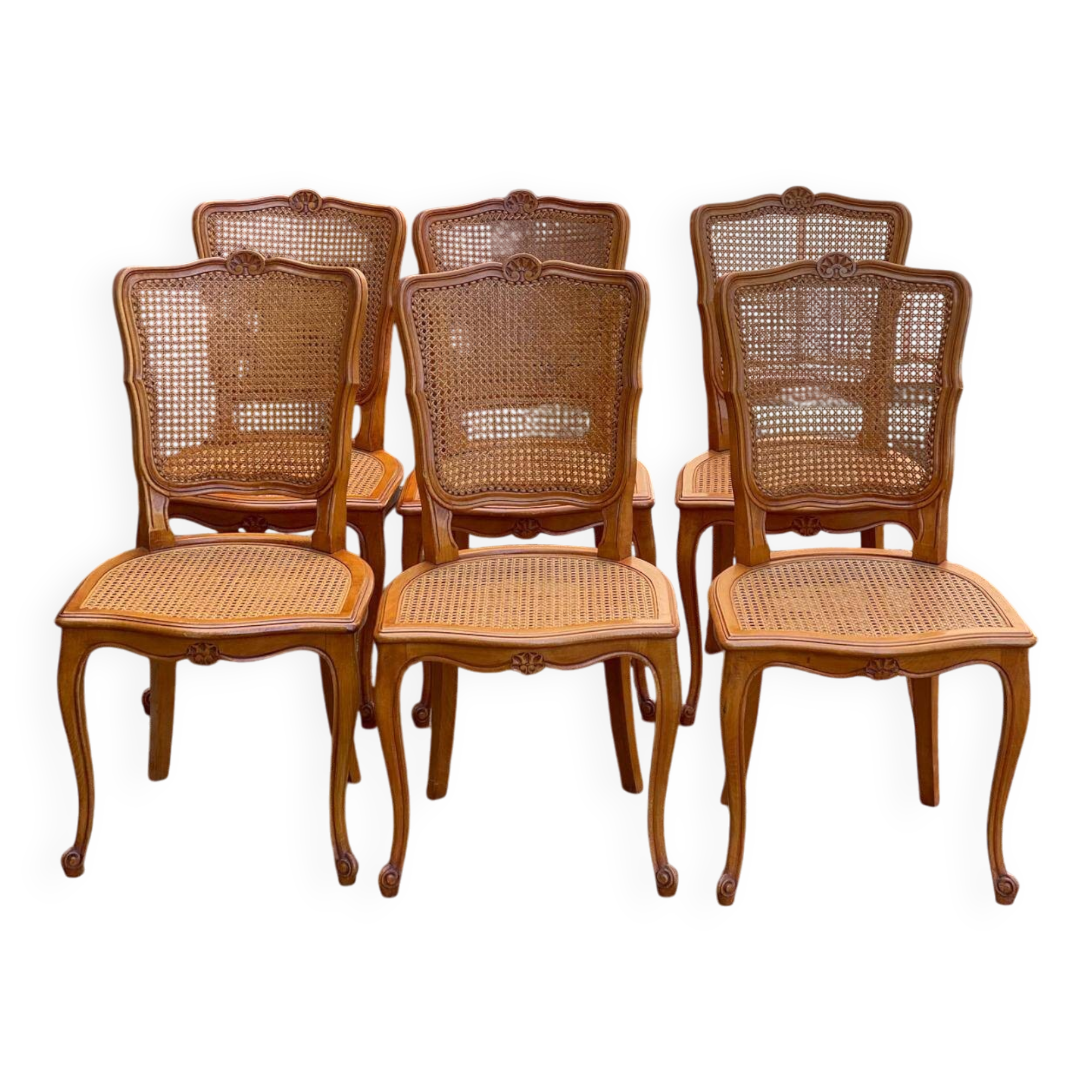6 Louis XV style caned chairs in solid wood