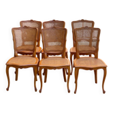 6 chaises cannées style Louis XV en bois massif