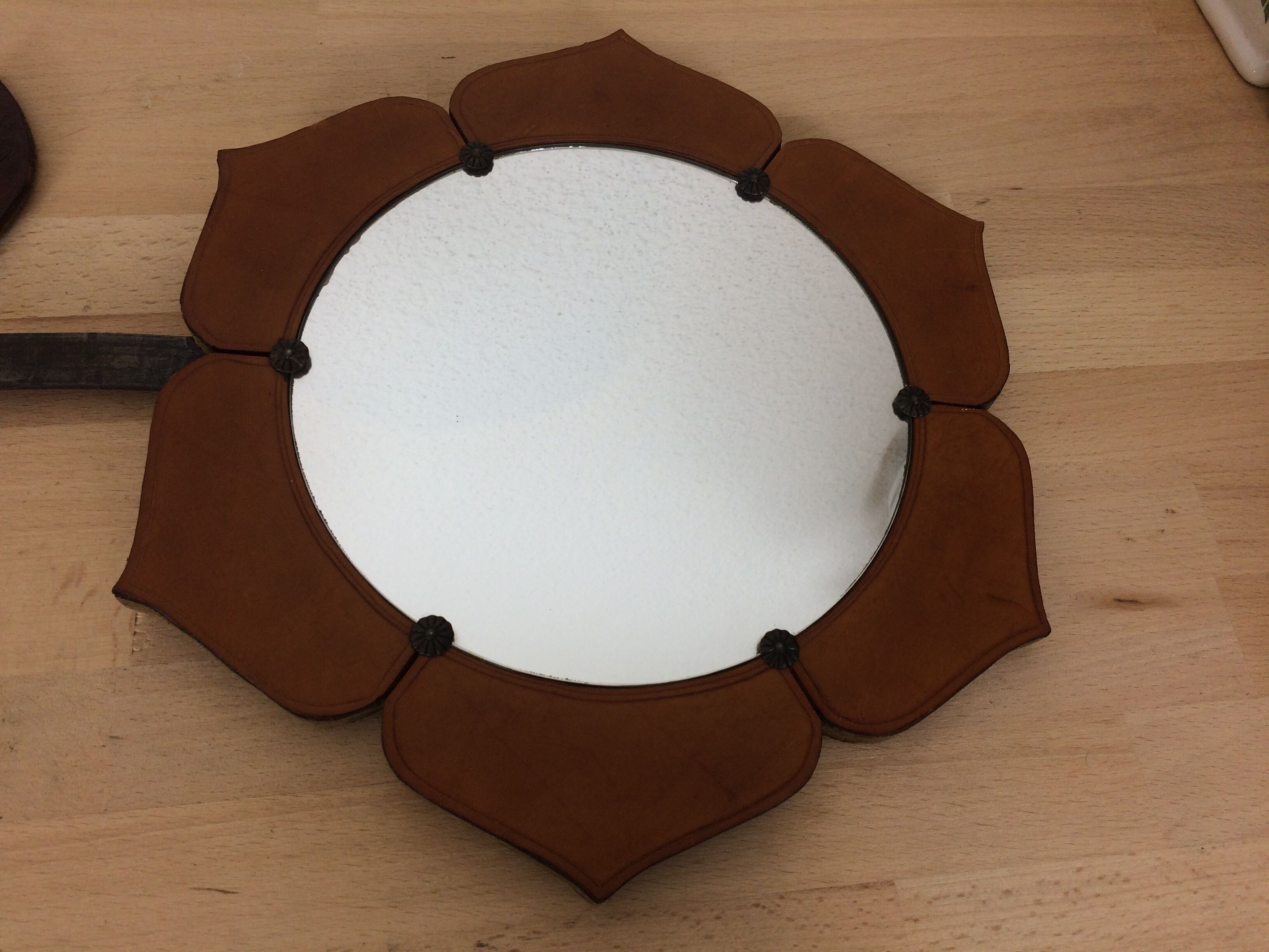 Mirror flower leather and metal 67 x 32 cm