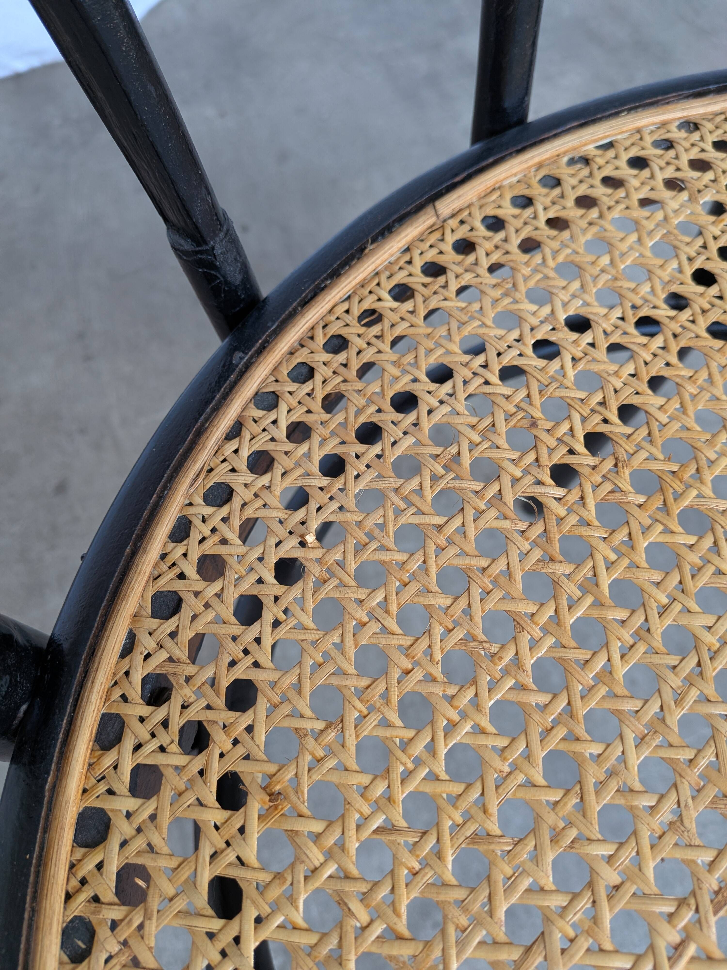 Mid-Century Thonet Style Dining Chair / Black Bentwood & Cane Seat Vintage