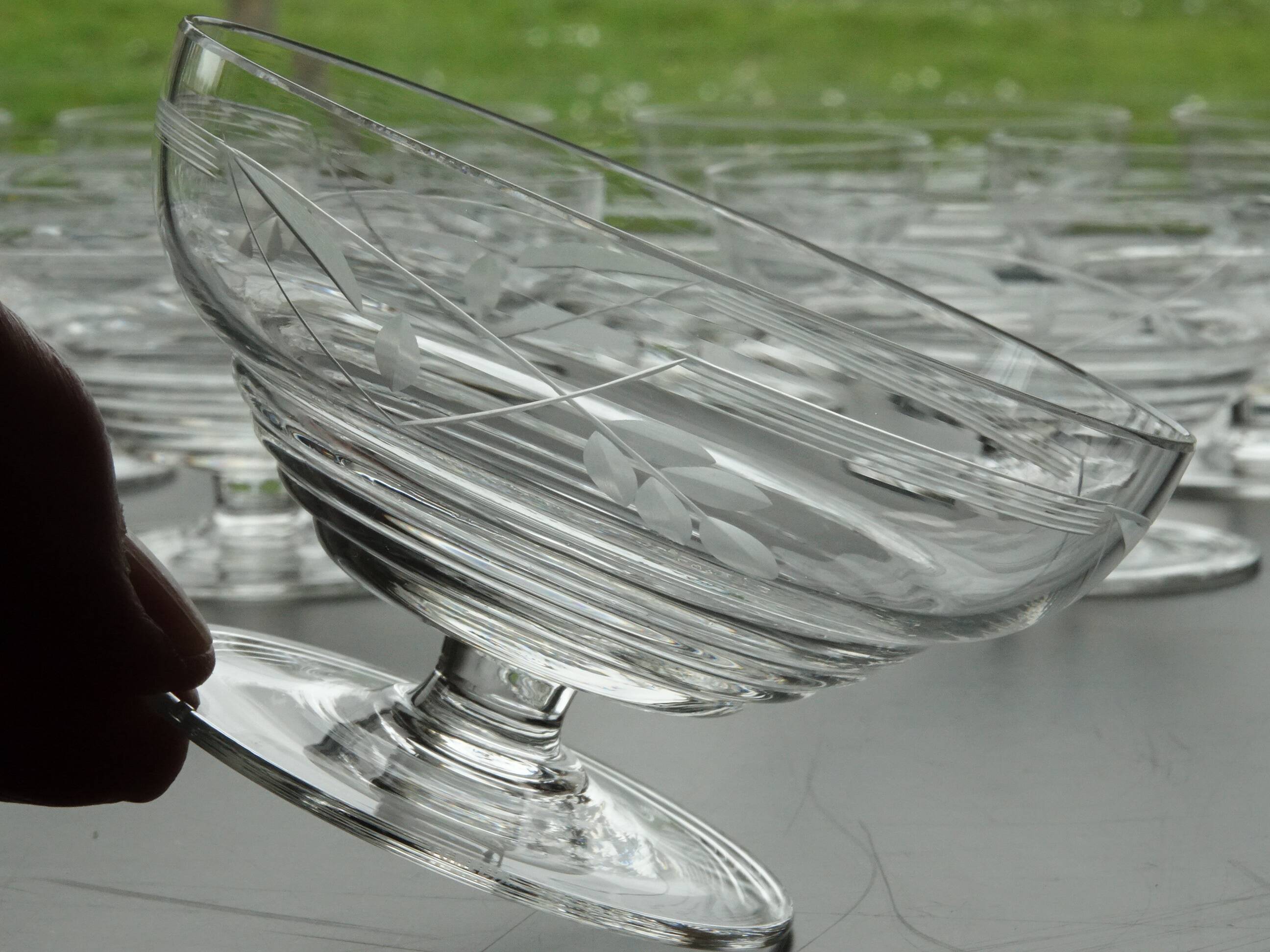 Set of 10 Art Deco crystal champagne glasses from Czechoslovakia