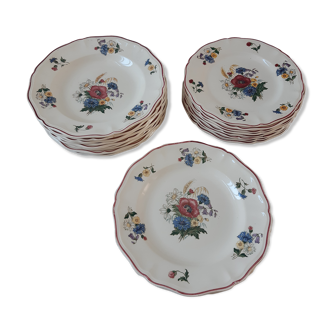 Set of flat plates, hollow and dessert Digoin Sarreguemines model Agreste