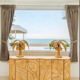 Pair of rattan "palm" lamps