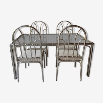 Table et chaises bambous en métal vintage