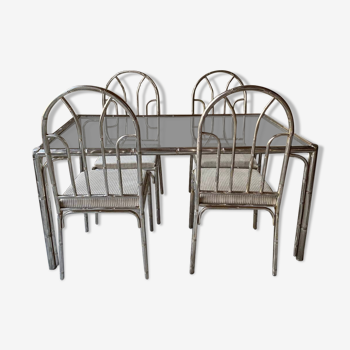 Vintage metal bamboo table and chairs