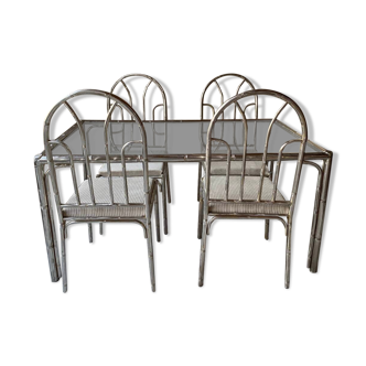 Vintage metal bamboo table and chairs