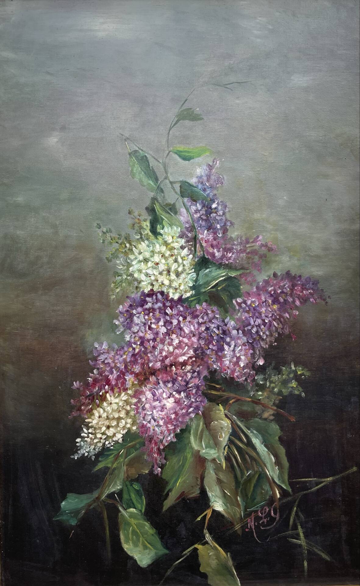 Exceptionally well-painted tableau of a bouquet of glycy.