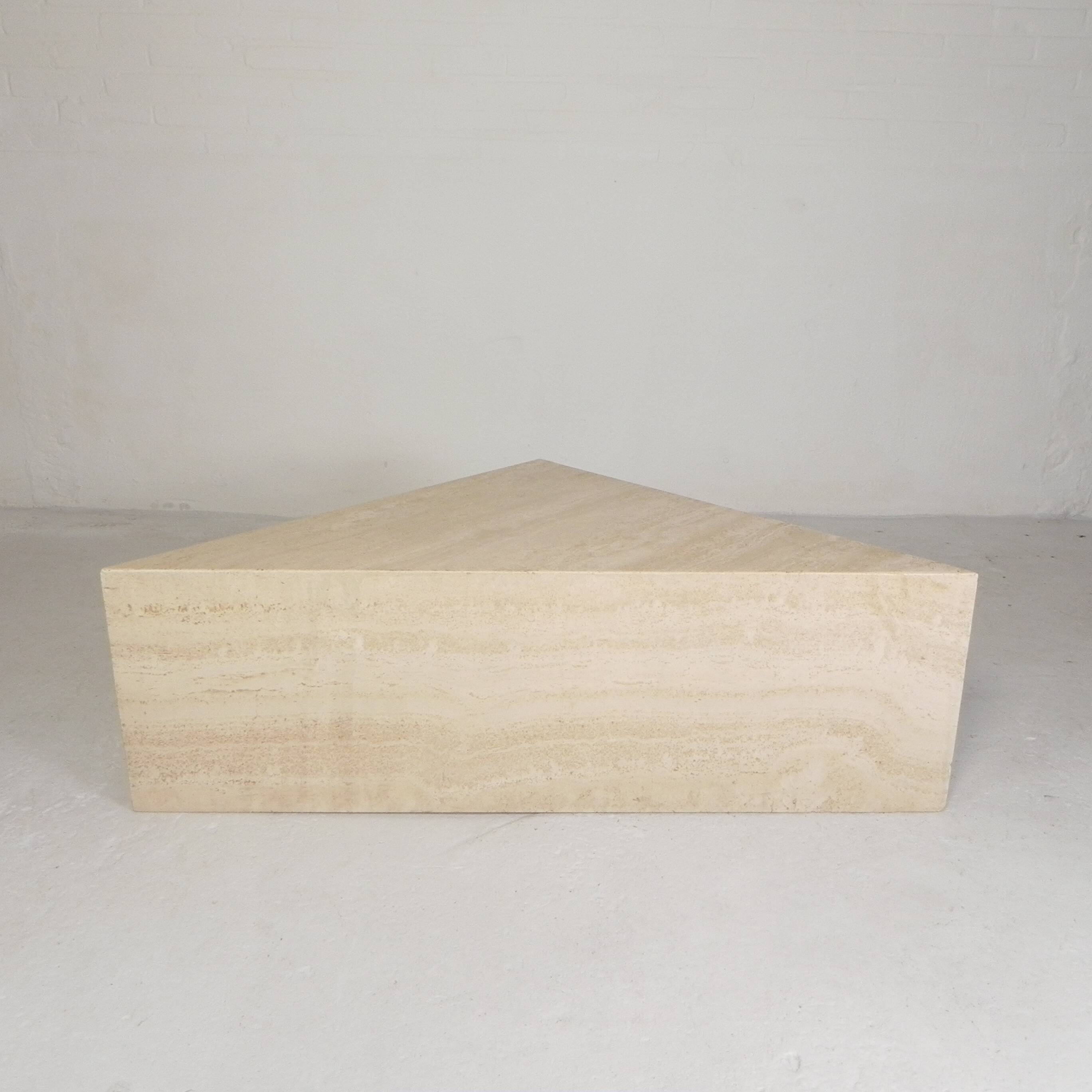 Mid-Century travertine coffee table with a triangular top, 1970s.