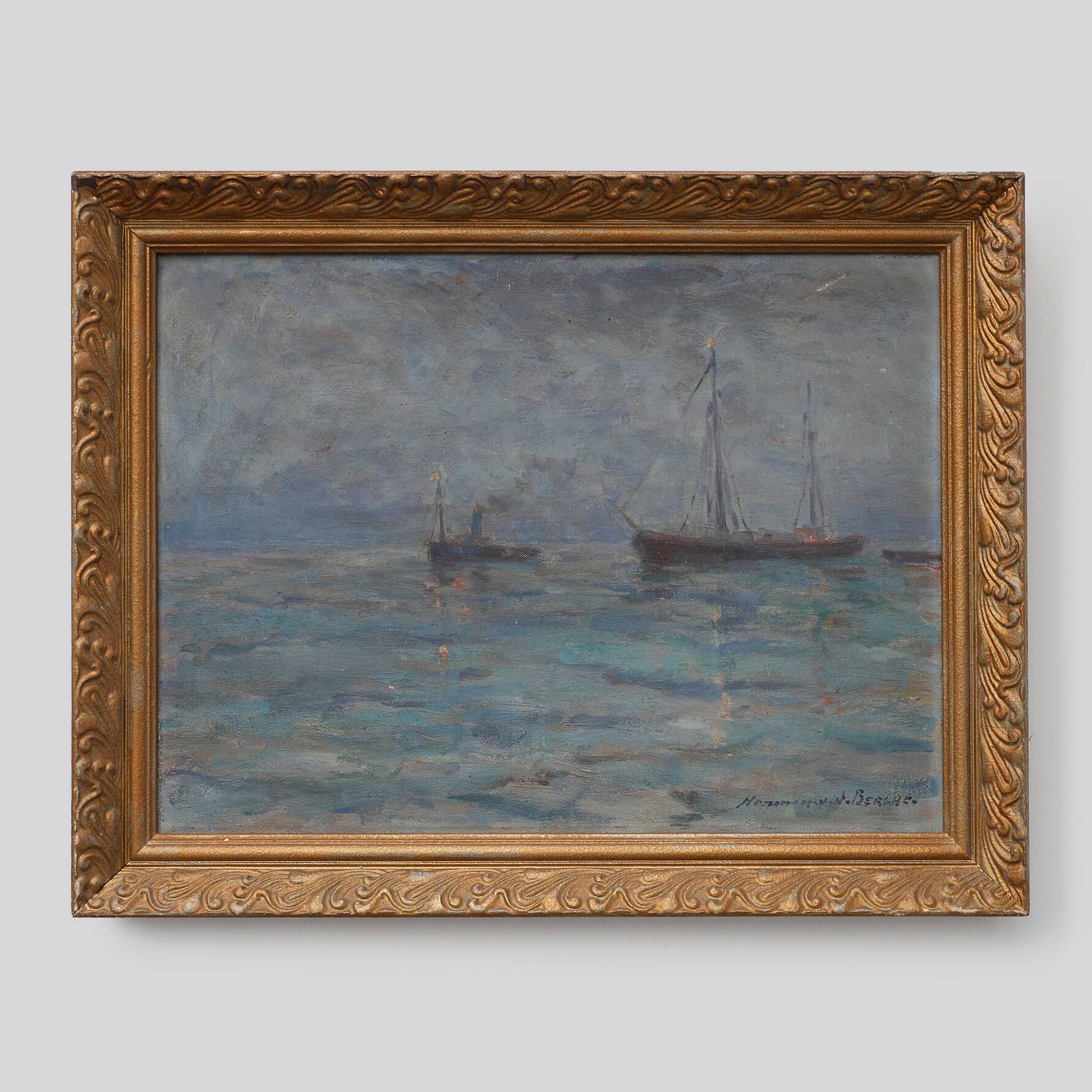 Marine seascape with sailing ships - Herman Van den Berghe, ca. 1900-1920