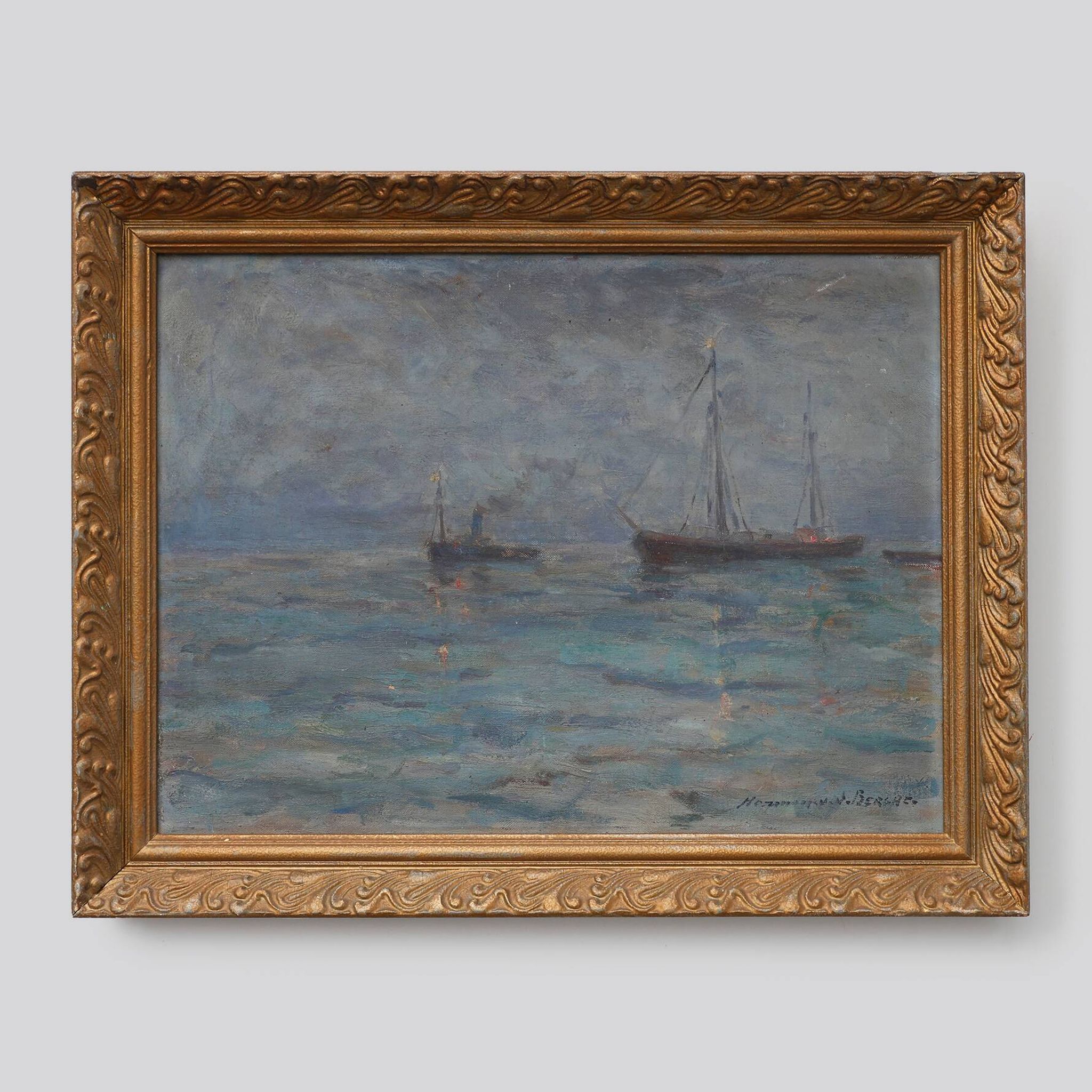 Marine seascape with sailing ships - Herman Van den Berghe, ca. 1900-1920