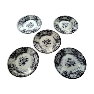 cinq assiettes faïence ancienne bleue