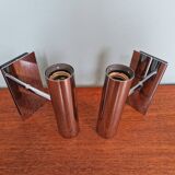 Pair of tubular double-light wall lights in chrome-plated metal, 1970s