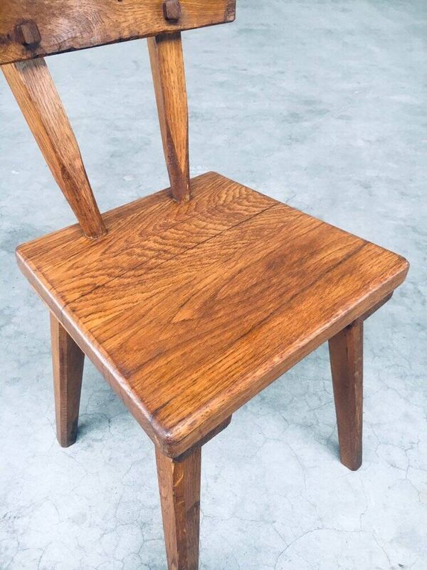 French Folk Art Rustic Dining Chair Set in Oak, 1940s, Set of 6