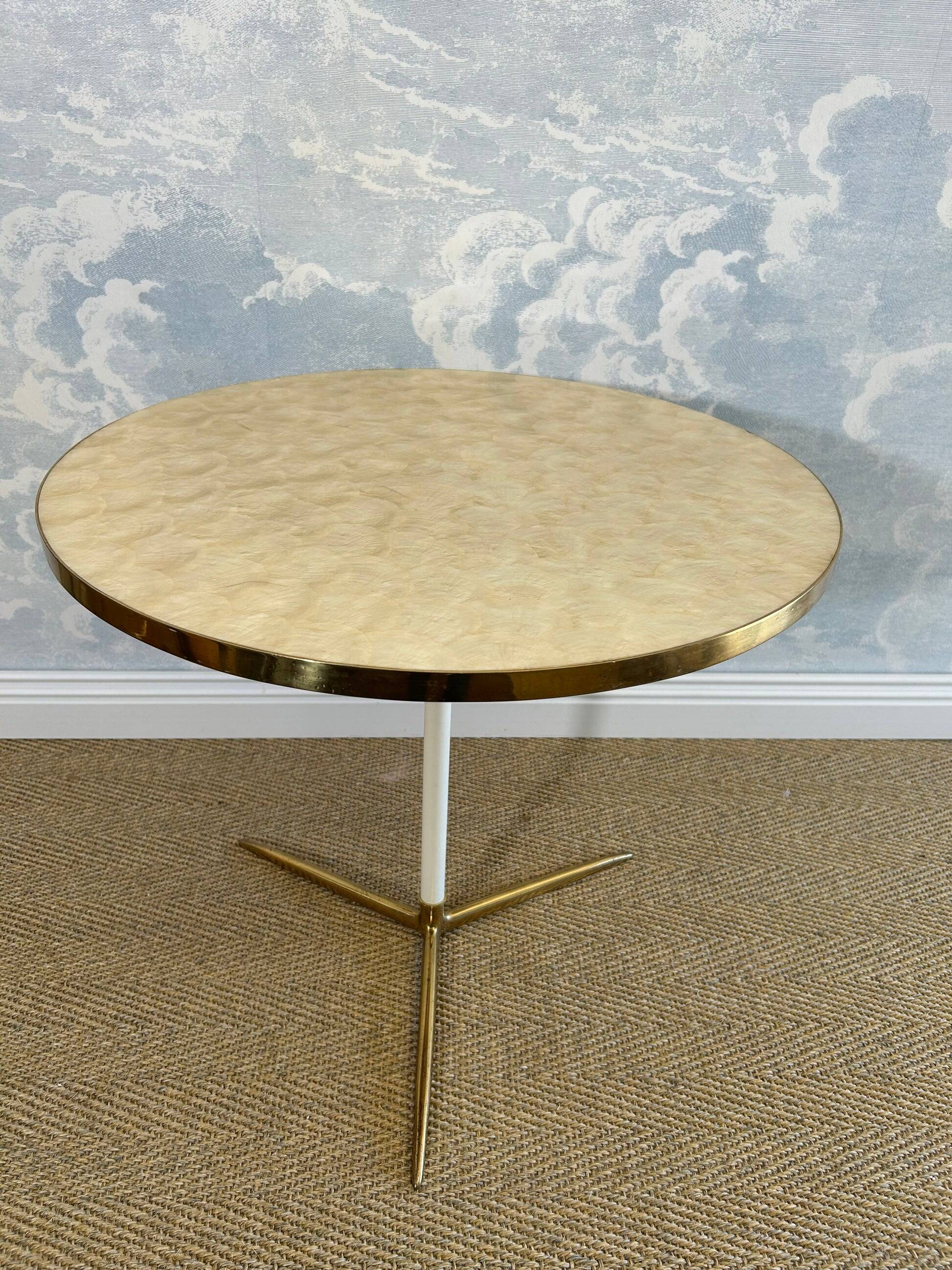 Capiz shell side table with a brass base by Vereinigte Werkstätten Munich, Germany, 1960s.