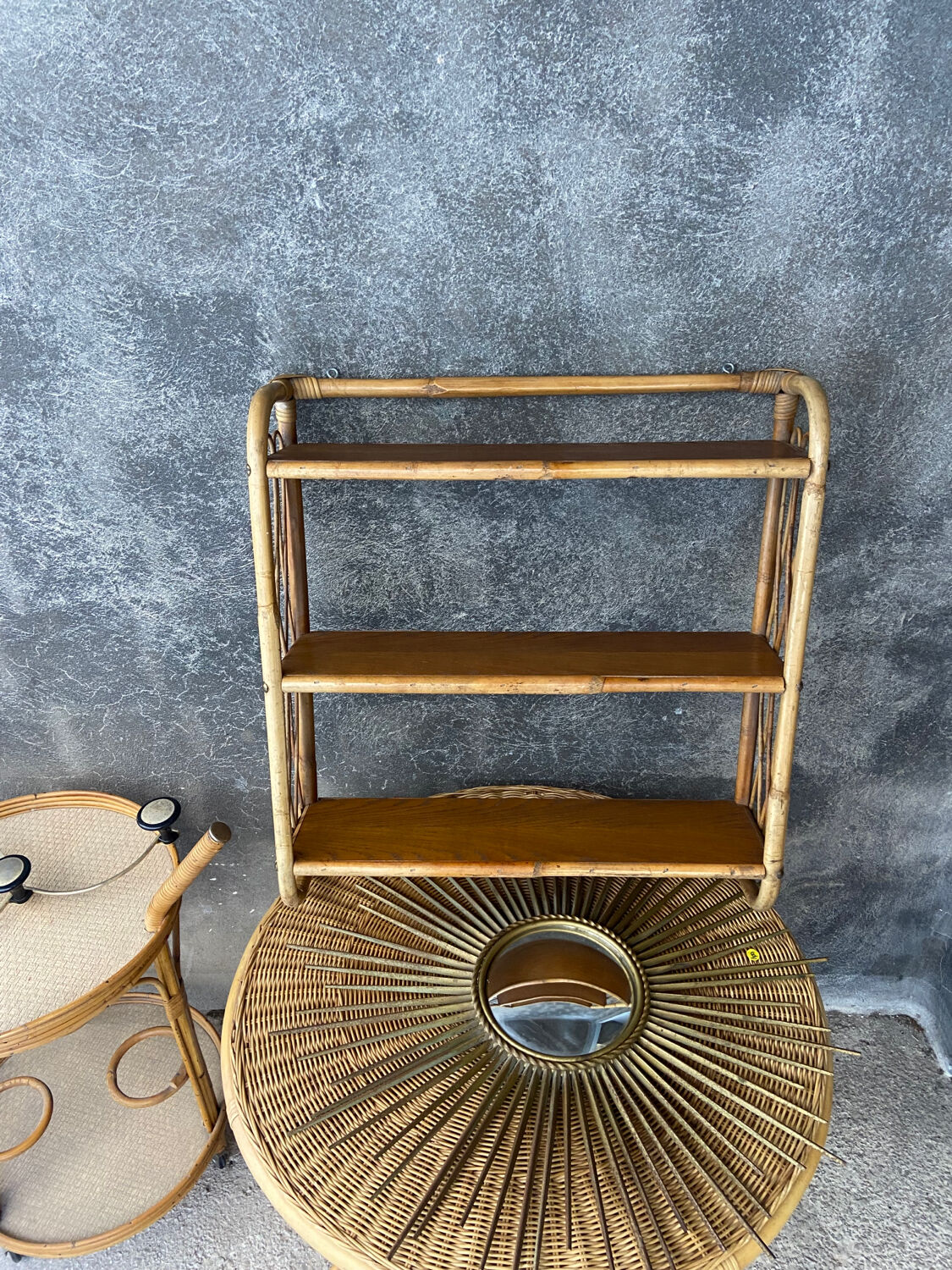 Vintage wall rattan shelf