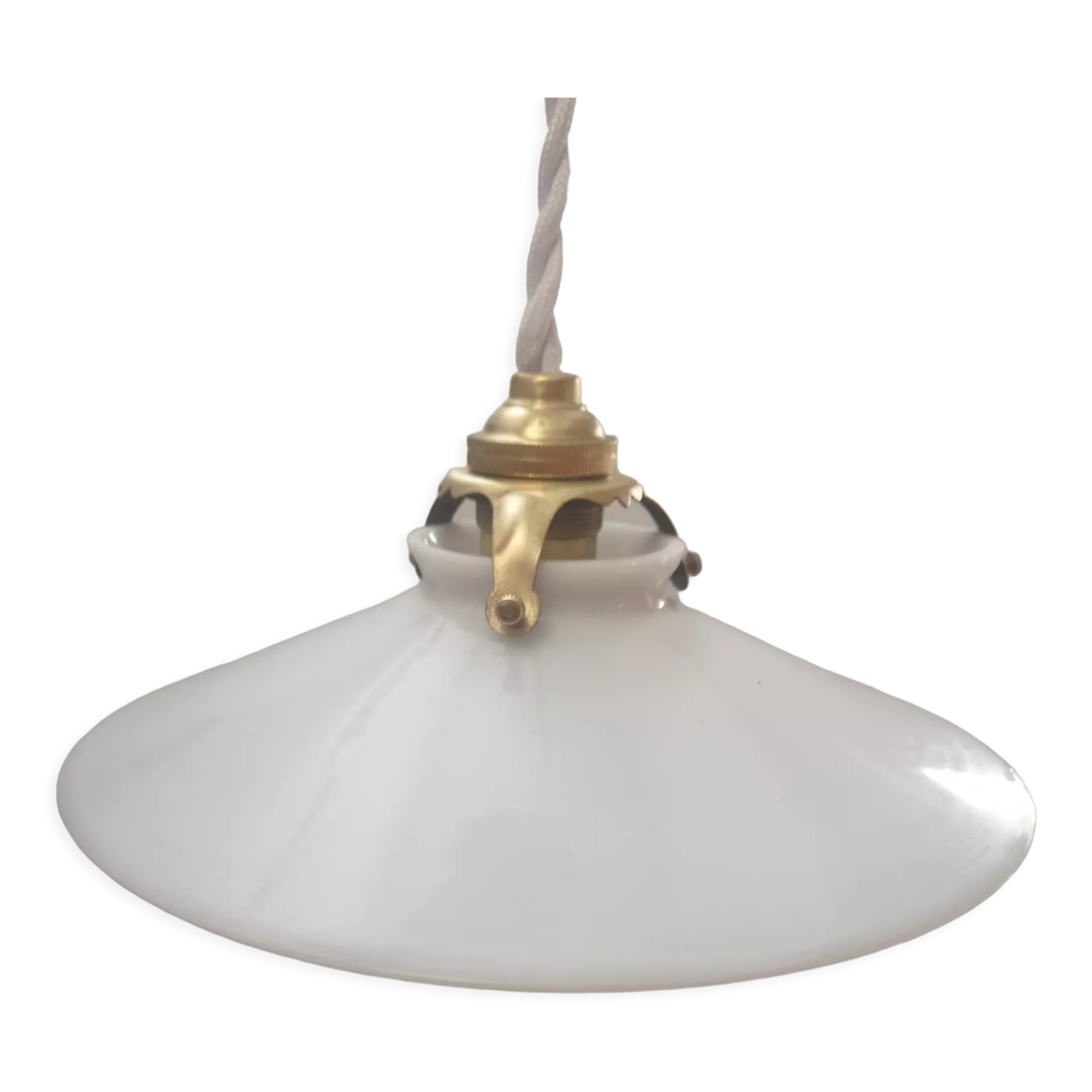 Suspension lamp old opaline white smooth spirit walkman art deco 1930 tbe ø 20 cm