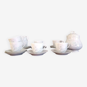 Limoges, Camille Tharaud - Coffee service for 8 people. in Limoges porcelain, “Swan” decor