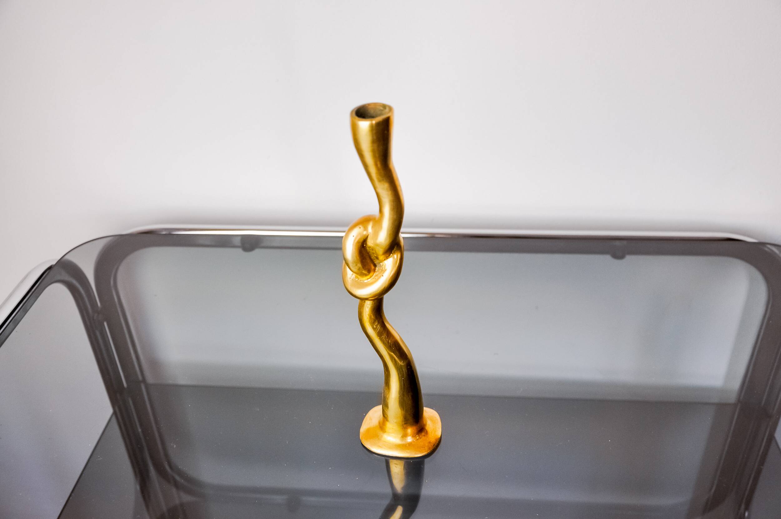 Bougeoirs noeud, design brutaliste, bronze, italie, 1970