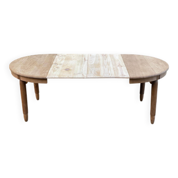 Art Deco round extendable dining table renovated in solid oak 213cm
