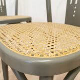 Lot de 6 chaises de salle à manger vintage en bois courbé gris : siège en rotin style Thonet
